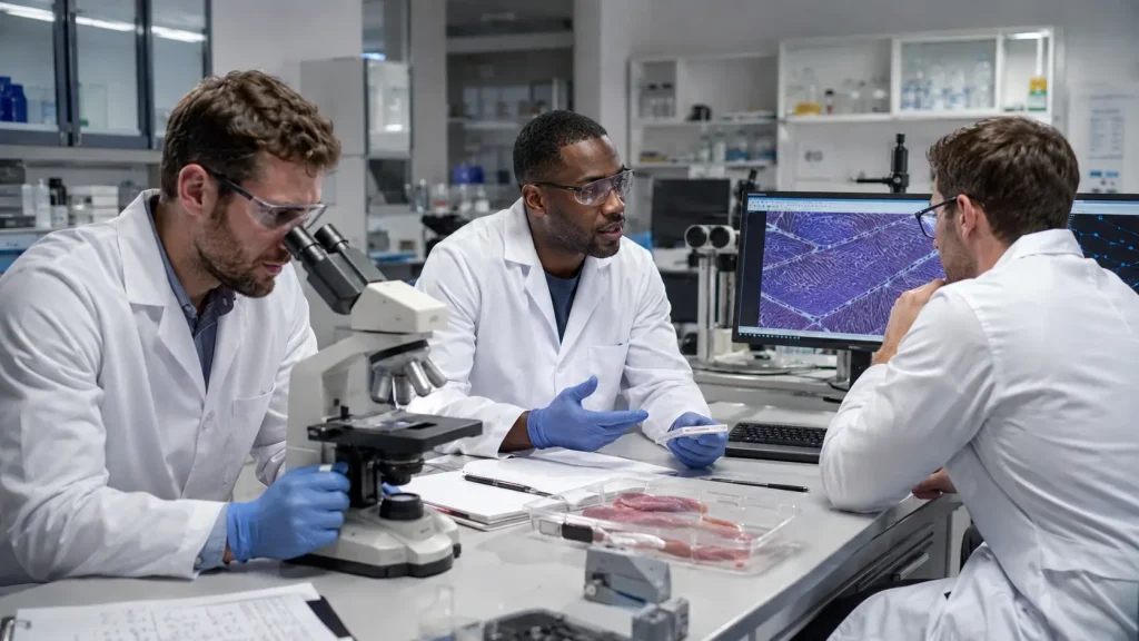Scientifiques étudiant la mémoire musculaire et les fibres musculaires en laboratoire