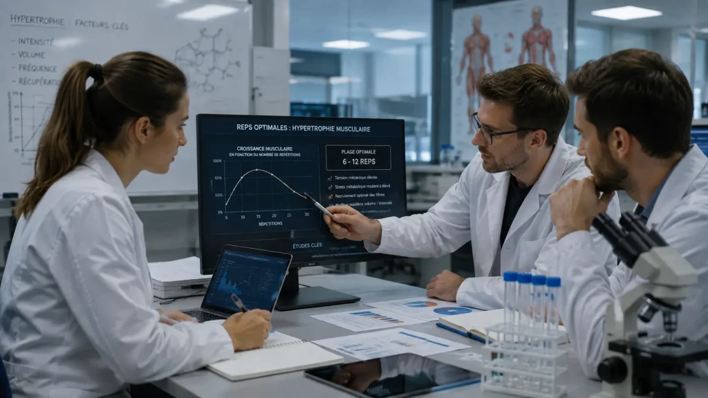 Scientifiques analysant le nombre de répétitions optimal pour la prise de muscle