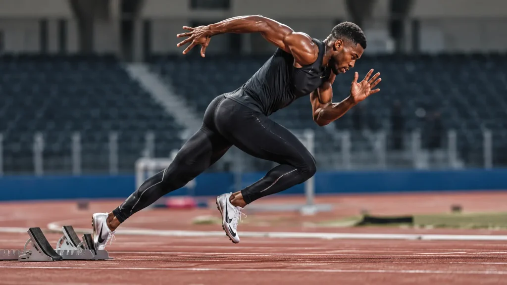 Sprinteur réalisant un effort intense sur une piste d’athlétisme