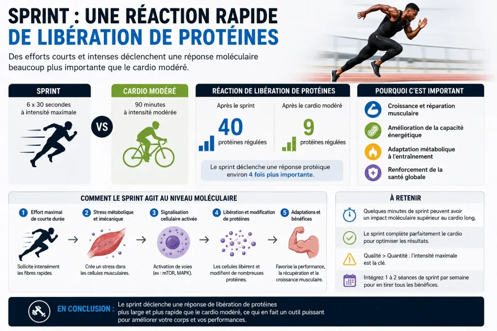 Infographie sur les effets du sprint sur la réponse moléculaire et les protéines musculaires