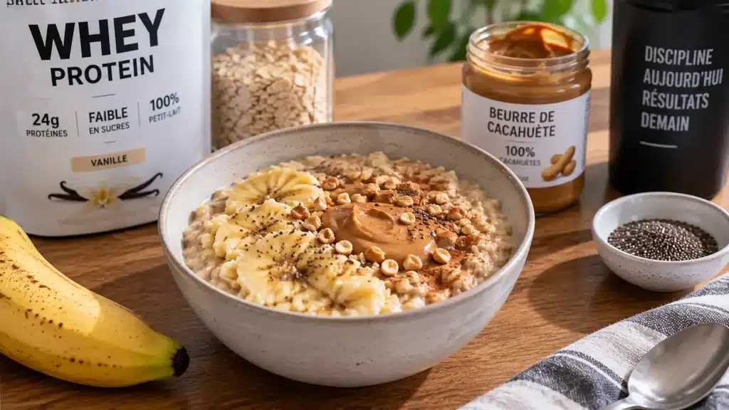 Porridge protéiné avec beurre de cacahuète et banane