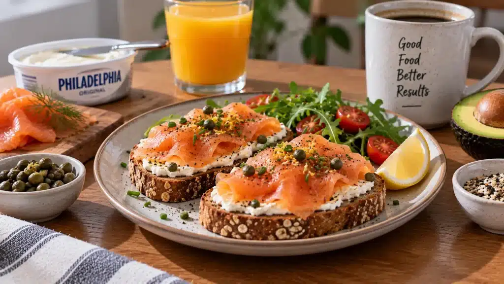 Tartines de pain complet au saumon fumé et fromage frais